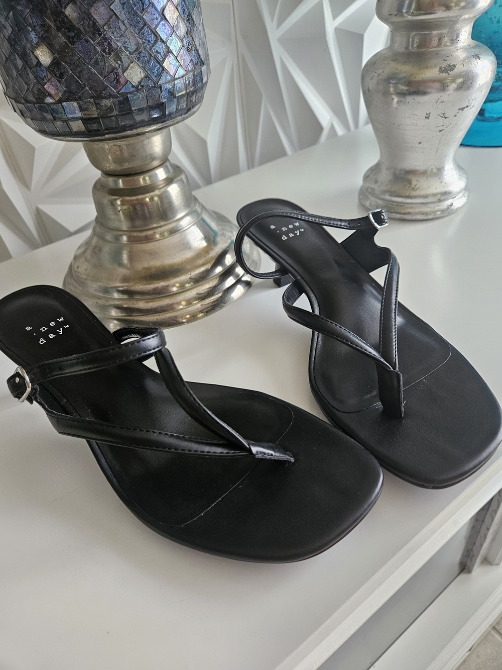 a new day Black Thong Sandals with Ankle Strap